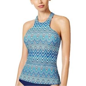 Island Escape Teal, White, Blue Chevron Print Tankini